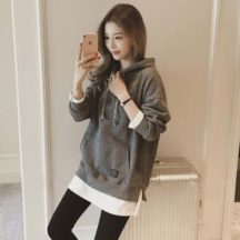 パーカー【グレー】レディース プルオーバー　 ロング丈 長袖 厚手 ゆったり