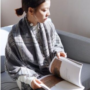 マフラー レディース グレンチェック 【グレー】 秋 冬 大判 ストール ブランケット チェック 暖かい