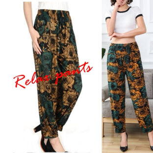 【グリーン系 / フリーサイズ 】フラワー柄パンツ 総柄 ボタニカル柄 パンツ デイリーパンツ フィットネス ゆるパンツ イージーパンツ リラックスパンツ